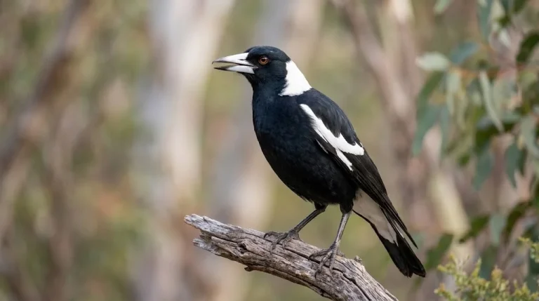 Flétnák australský (Gymnorhina tibicen): Neuvěřitelný zpěv, inteligence a obávané útoky v době hnízdění 1 Flétnák australský (Gymnorhina tibicen): Neuvěřitelný zpěv, inteligence a obávané útoky v době hnízdění (Obrázek vygenerovaný umělou inteligencí)